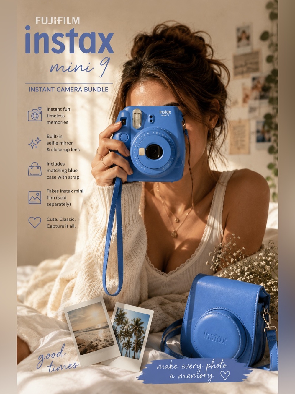✨ Fujifilm Instax Mini 9 – Blue Instant Camera Bundle 💙📸